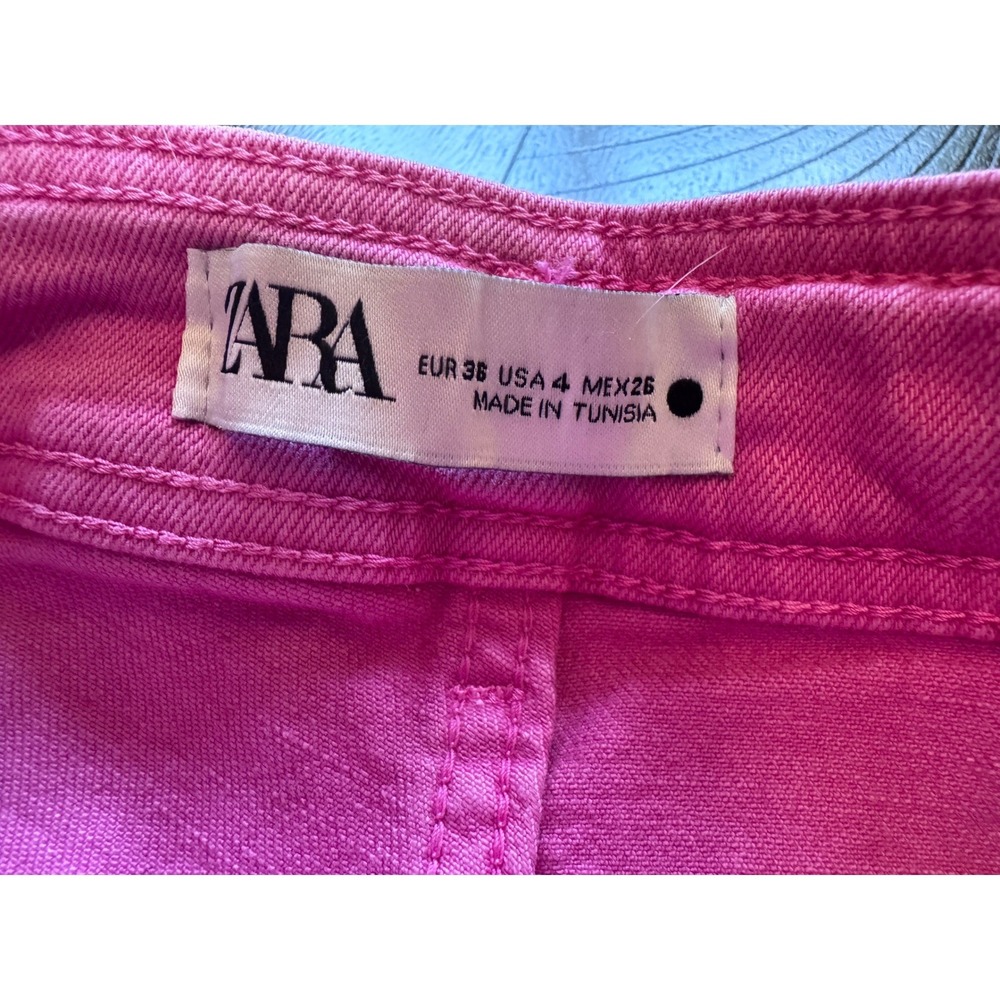 Zara High Rise Wide Leg Pink Raw Hem Jeans Women's Size 4 - Picture 3 of 4